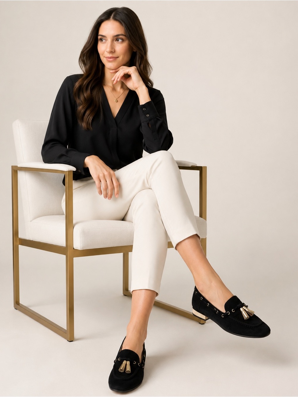 Ivanka Trump Black Nandy Gold Suede Smoking Loafers Flats - Size 6.5M